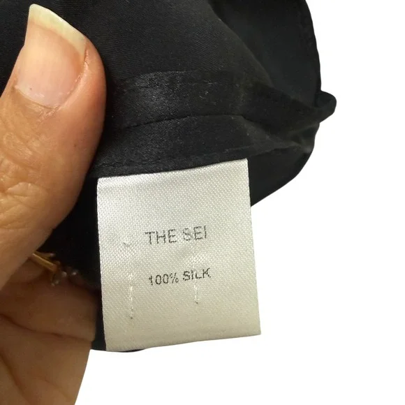 THE SEI Black 100% Silk One Shoulder Side Tie Draped Blouse Top Size 0 - Picture 4 of 6